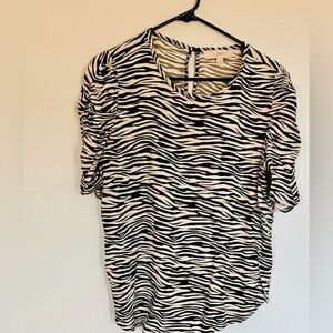 LOFT Black and Cream Zebra-Stripe Puff Sleeve Blouse